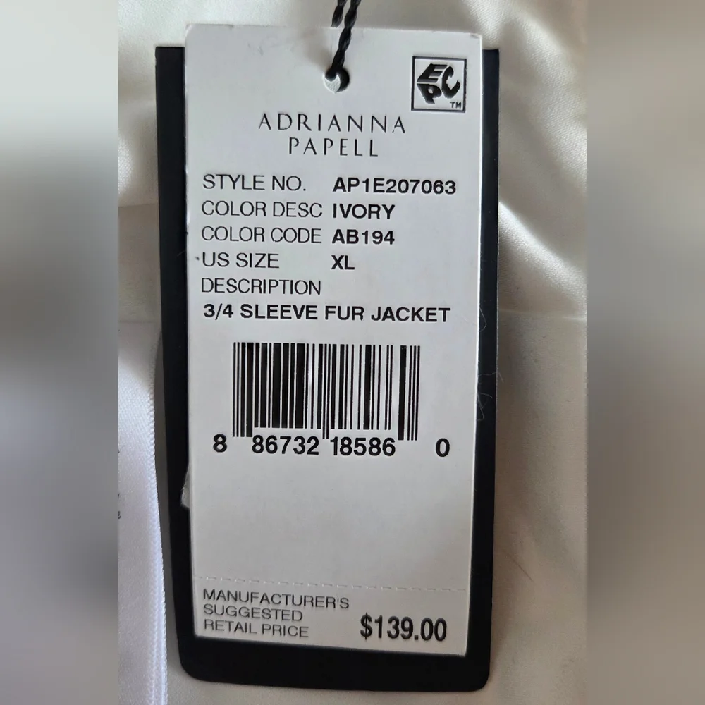 Adrianna Papell Ivory 3/4 Sleeve Fur Jacket - Picture 7 of 10